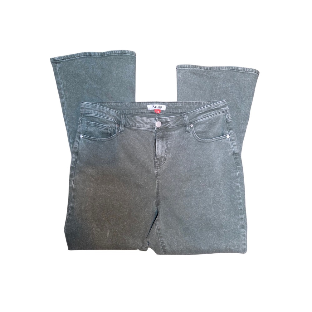 Arula Womens Gray Flare Jeans Mid Rise Stretch Denim Size 14 Charcoal Wide Leg